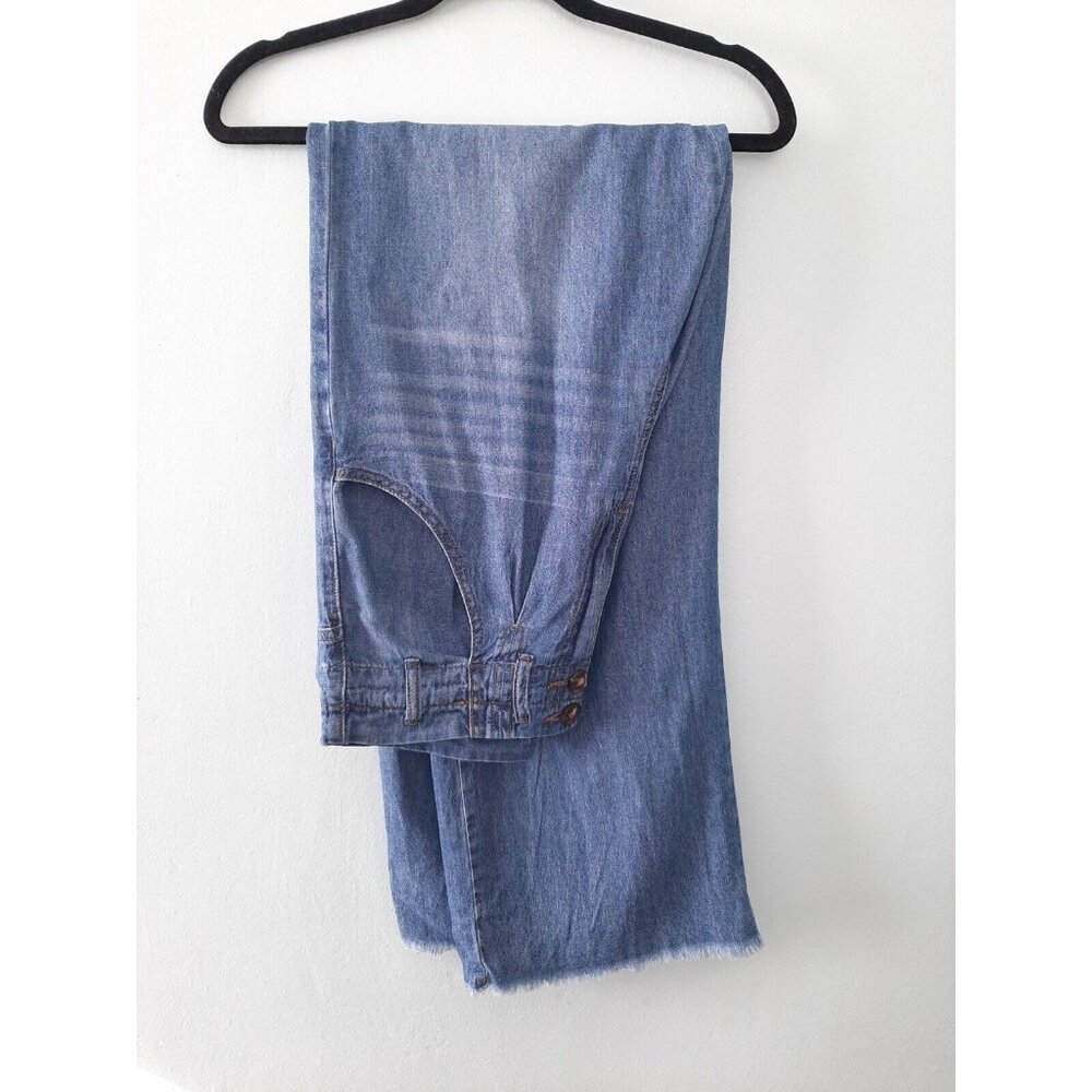 Vtg Maurices Wide Leg Paper Bag Waist Denim Jeans Raw Hem Women's 10, 34x34"
